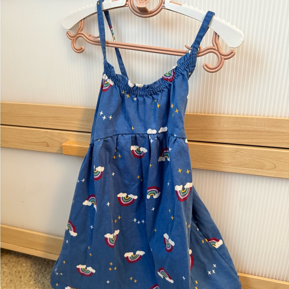 Hanna Andersson Blue Dress with Rainbow and Cloud Design